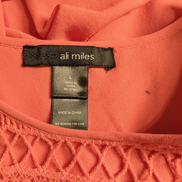 ALI MILES Tunic Top Women's Size L Orange Crochet with Fringe Hi Low - Picture 6 of 6